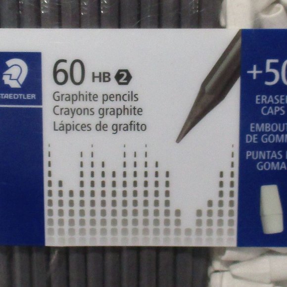 New (Lot of 59) Staedtler Graphite Writing Drawing Pencils HB2 & 50 Eraser Caps - Picture 2 of 4